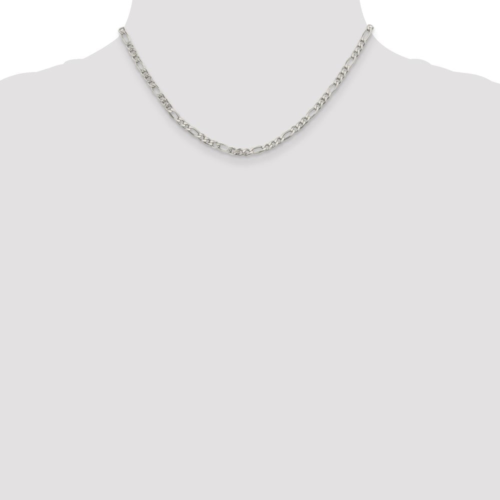 Sterling Silver 4mm Pavé Flat Figaro Chain