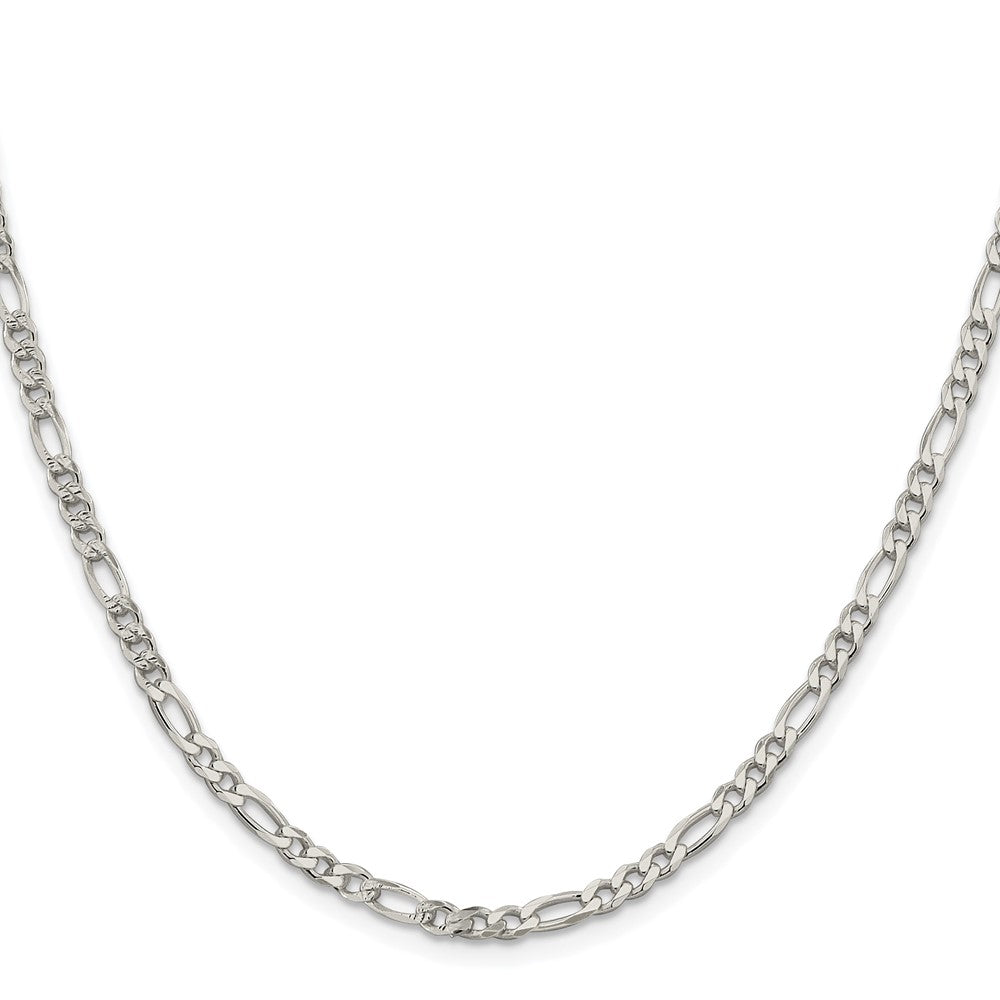 Sterling Silver Rhodium-plated 4mm Pavé Flat Figaro Chain