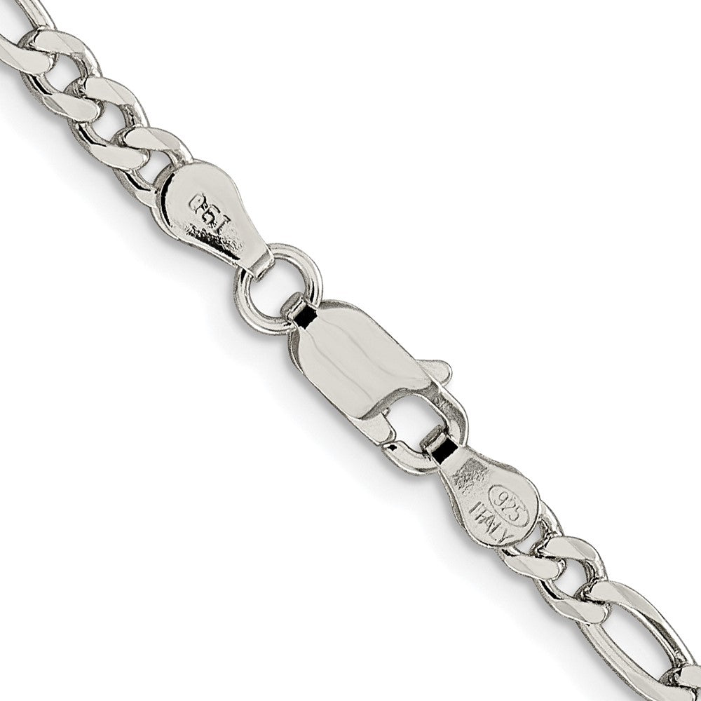Sterling Silver Rhodium-plated 4mm Pavé Flat Figaro Chain