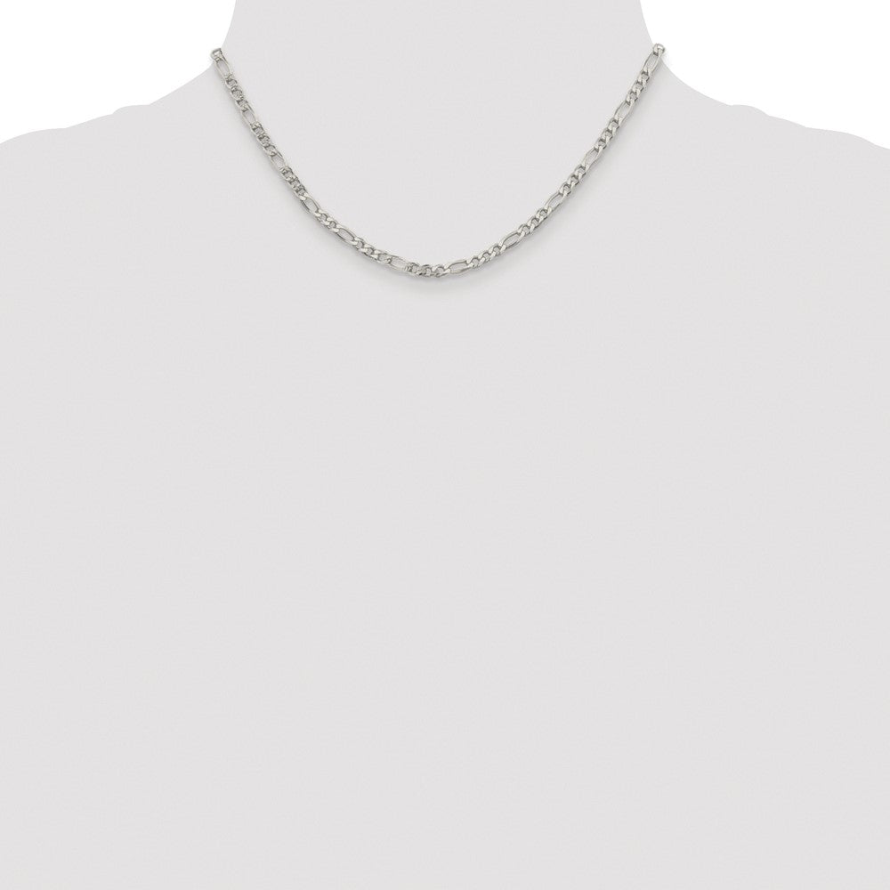 Sterling Silver Rhodium-plated 4mm Pavé Flat Figaro Chain