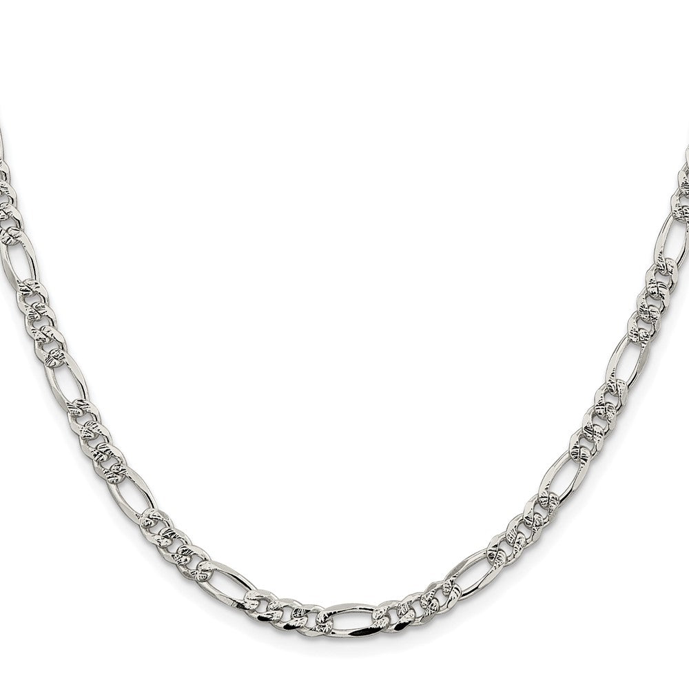 Sterling Silver Rhodium-plated 4.3mm Pavé Flat Figaro Chain
