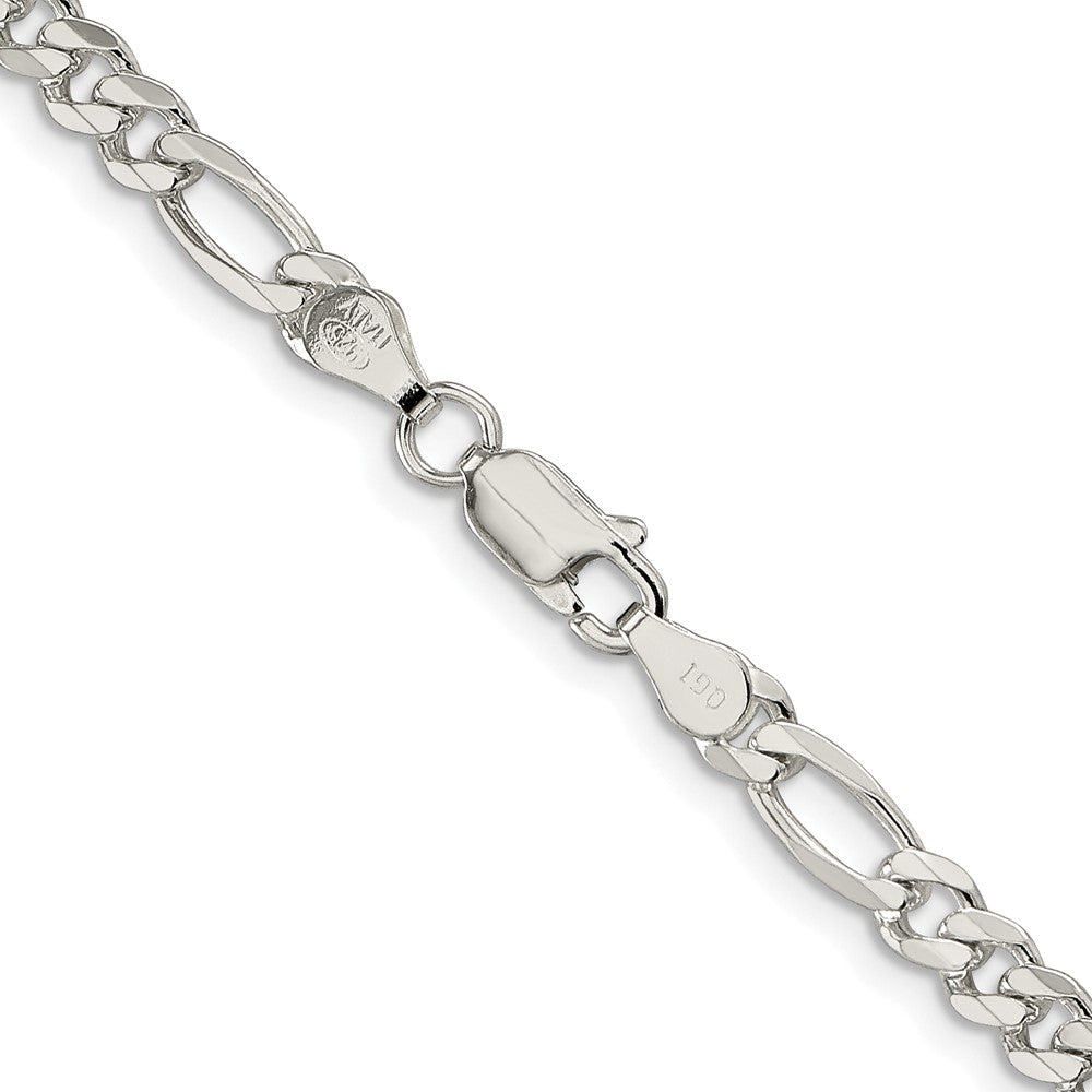 Sterling Silver Rhodium-plated 4.3mm Pavé Flat Figaro Chain