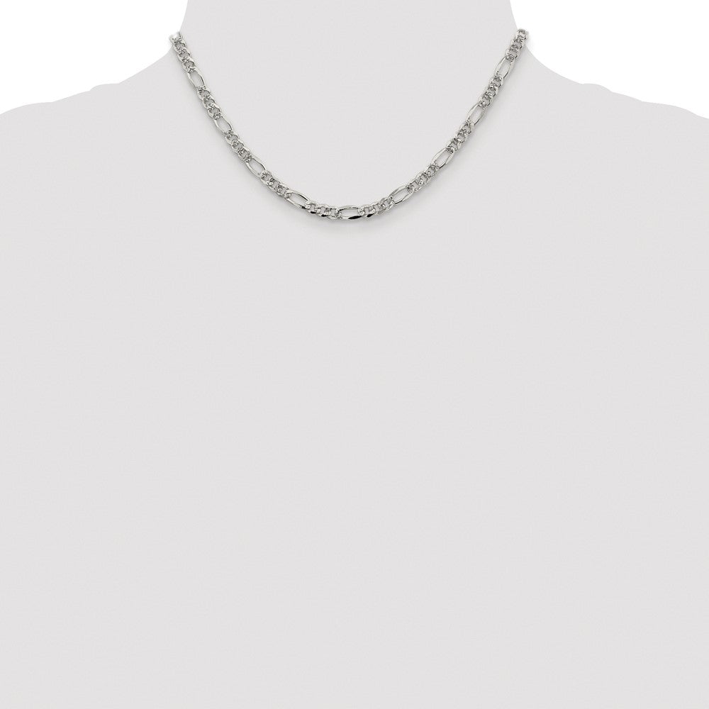Sterling Silver Rhodium-plated 4.3mm Pavé Flat Figaro Chain