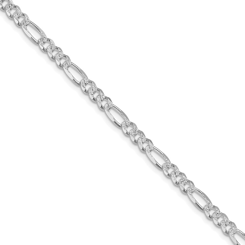 Sterling Silver Rhodium-plated 4.3mm Pavé Flat Figaro Chain