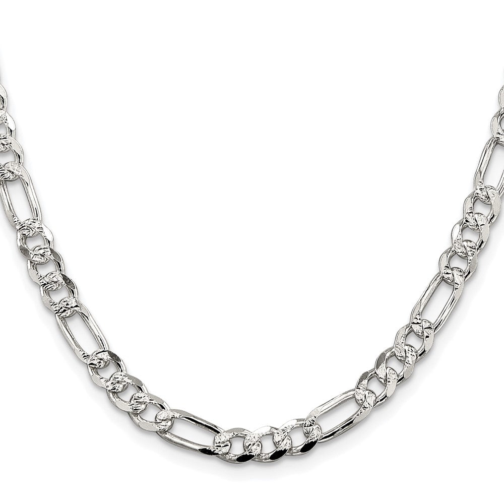 Sterling Silver Rhodium-plated 5.5mm Pavé Flat Figaro Chain