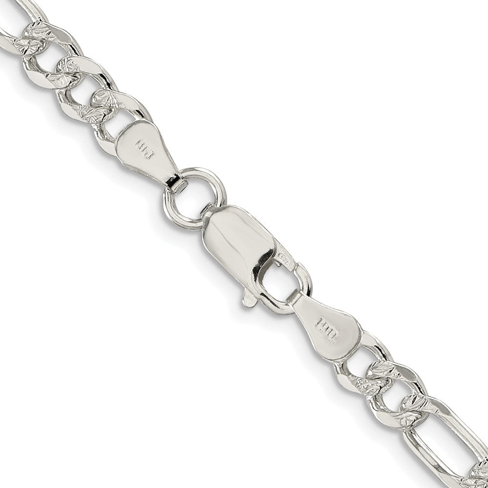 Sterling Silver Rhodium-plated 5.5mm Pavé Flat Figaro Chain