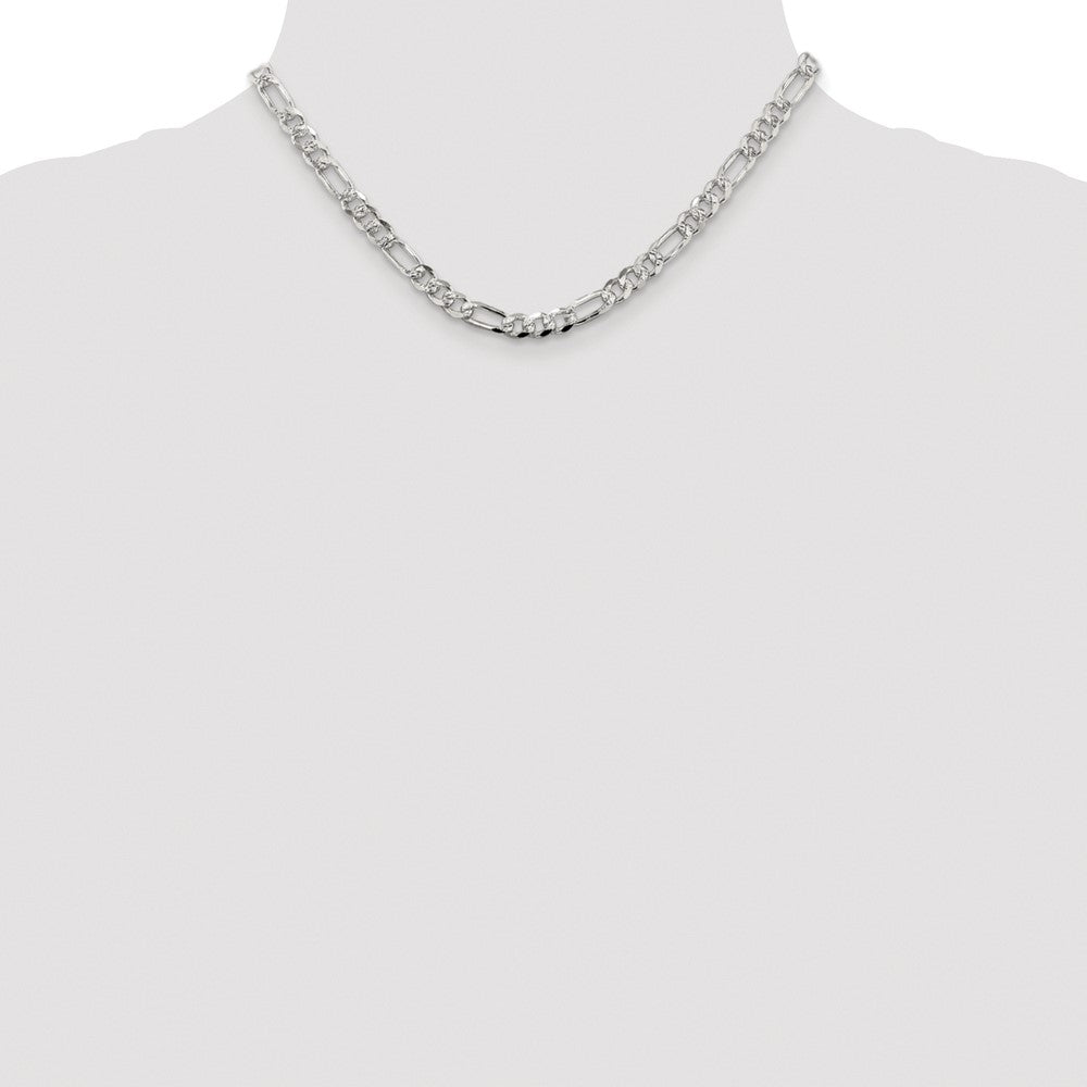 Sterling Silver Rhodium-plated 5.5mm Pavé Flat Figaro Chain