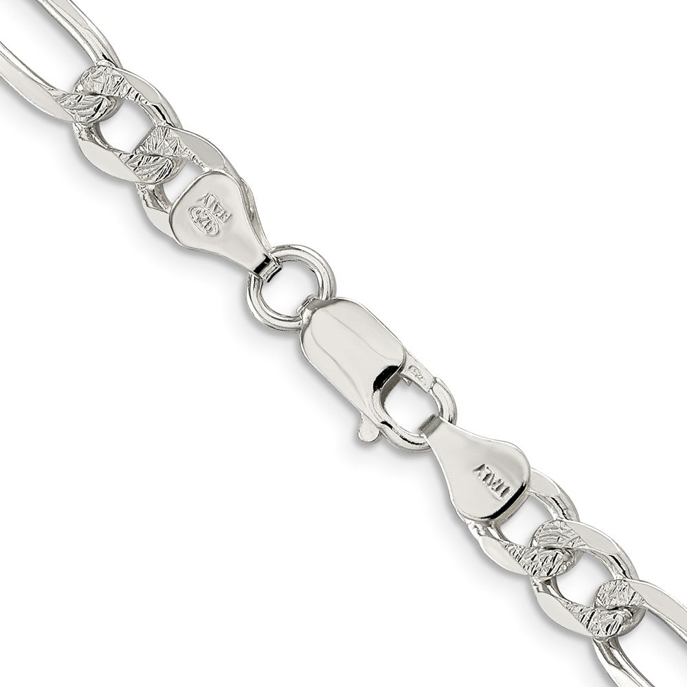 Sterling Silver 7.0mm Pavé Flat Figaro Chain