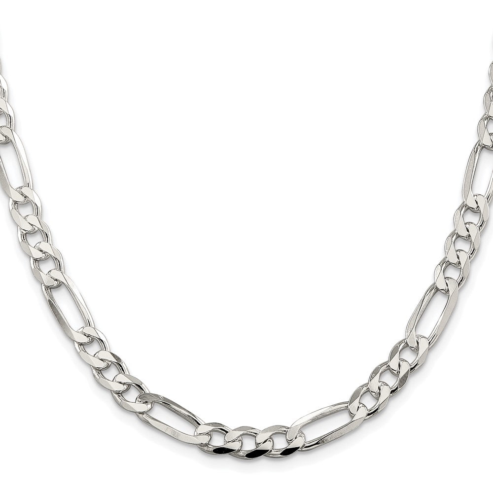 Sterling Silver Rhodium-plated 6.75mm Pavé Flat Figaro Chain