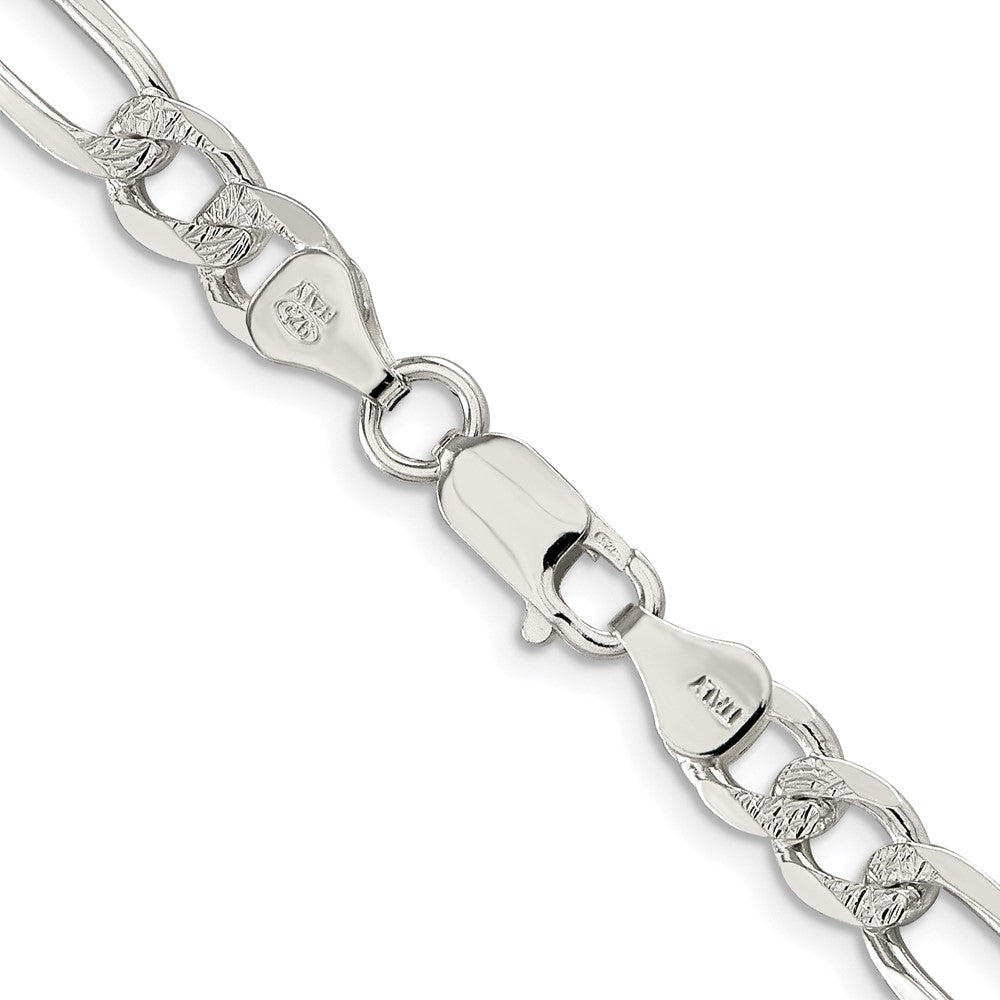 Sterling Silver Rhodium-plated 6.75mm Pavé Flat Figaro Chain