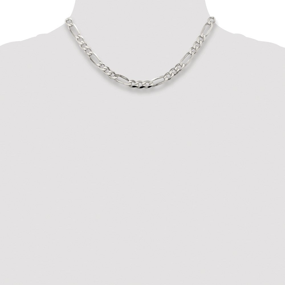 Sterling Silver Rhodium-plated 6.75mm Pavé Flat Figaro Chain