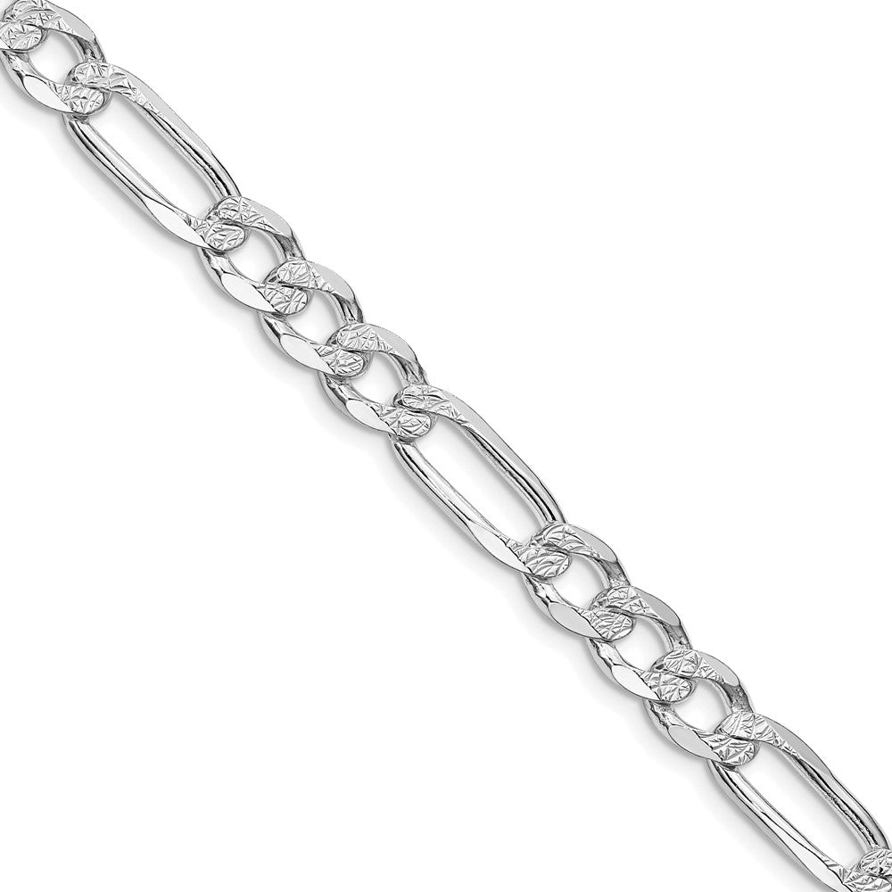 Sterling Silver Rhodium-plated 6.75mm Pavé Flat Figaro Chain