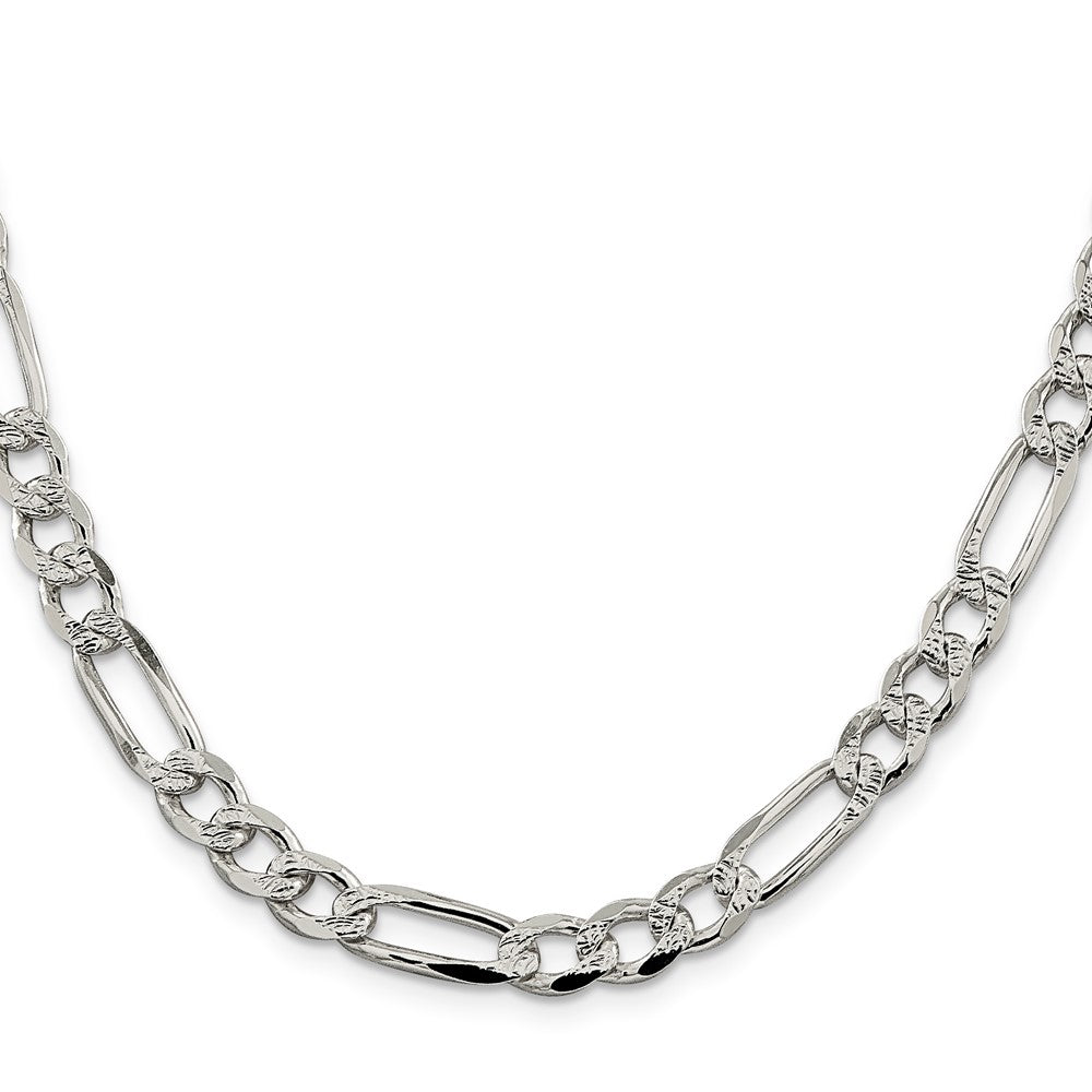 Sterling Silver 7.25mm Pavé Flat Figaro Chain