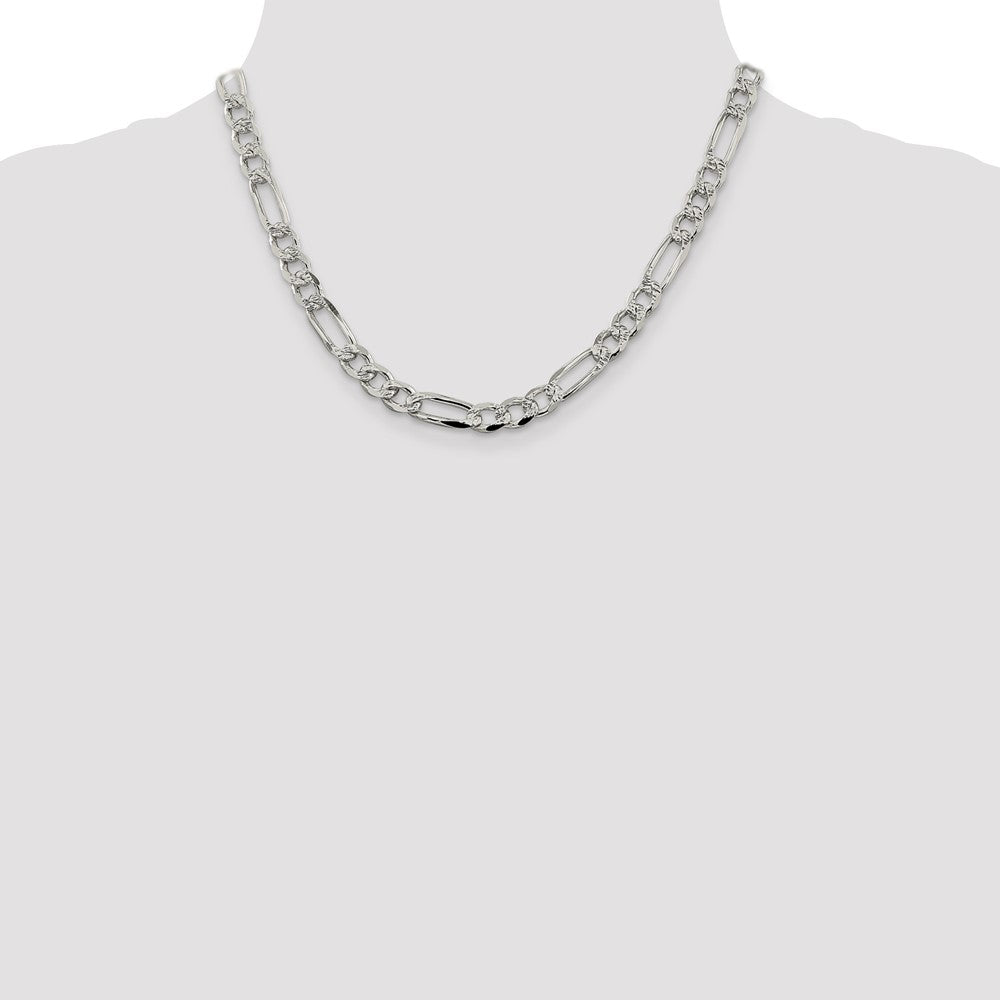 Sterling Silver 7.25mm Pavé Flat Figaro Chain