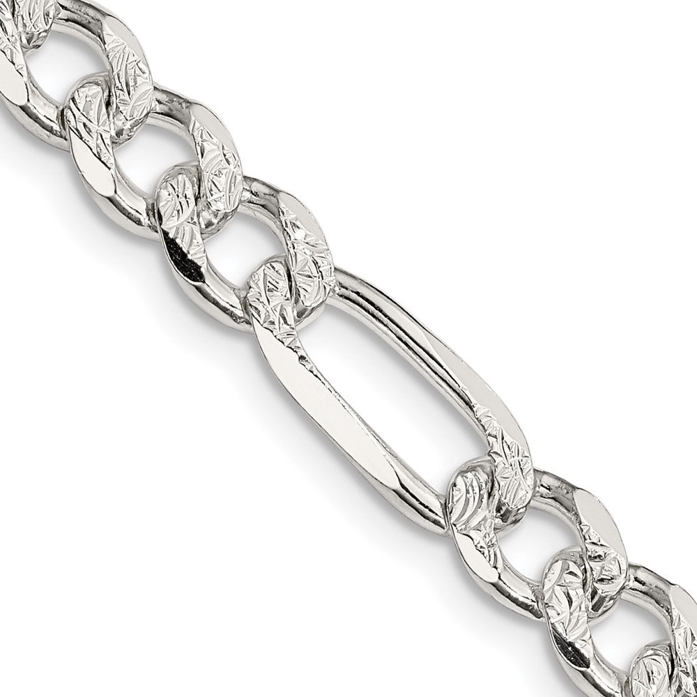 Sterling Silver 7.25mm Pavé Flat Figaro Chain