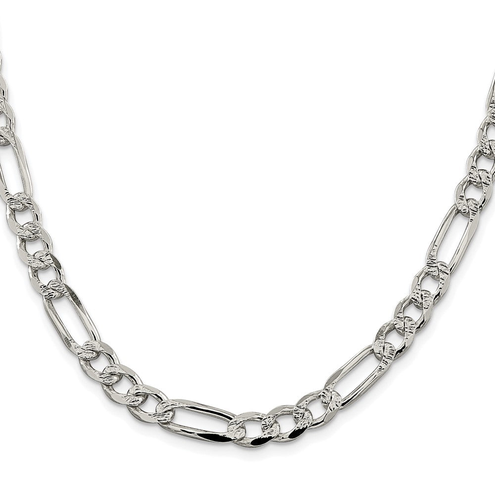 Sterling Silver Rhodium-plated 7.25mm Pavé Flat Figaro Chain
