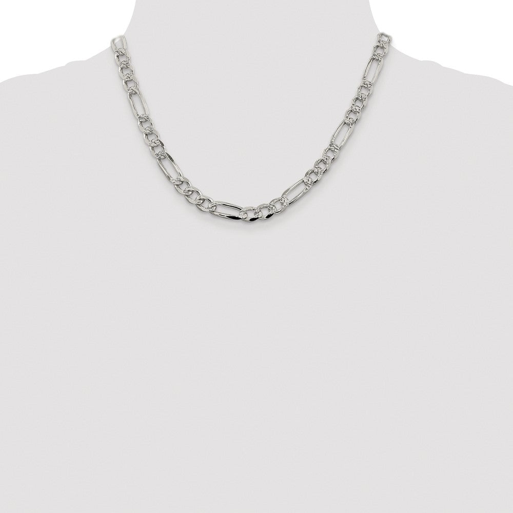 Sterling Silver Rhodium-plated 7.25mm Pavé Flat Figaro Chain