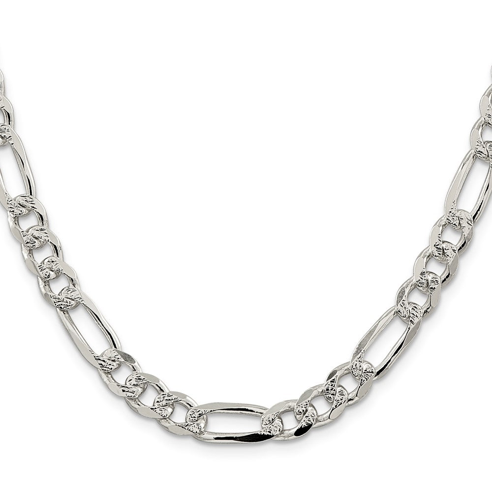 Sterling Silver 8mm Pavé Flat Figaro Chain
