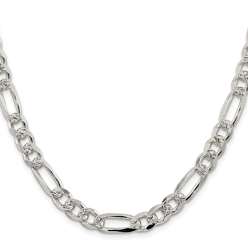 Sterling Silver Rhodium-plated 8mm Pavé Flat Figaro Chain