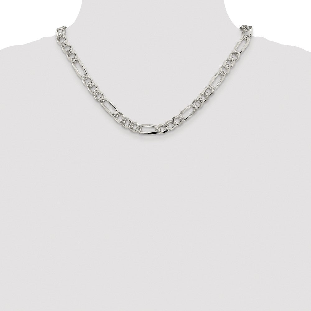 Sterling Silver Rhodium-plated 8mm Pavé Flat Figaro Chain