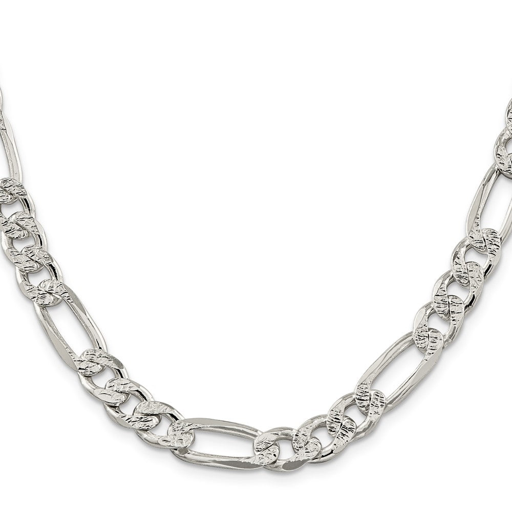 Sterling Silver 9.5mm Pavé Flat Figaro Chain