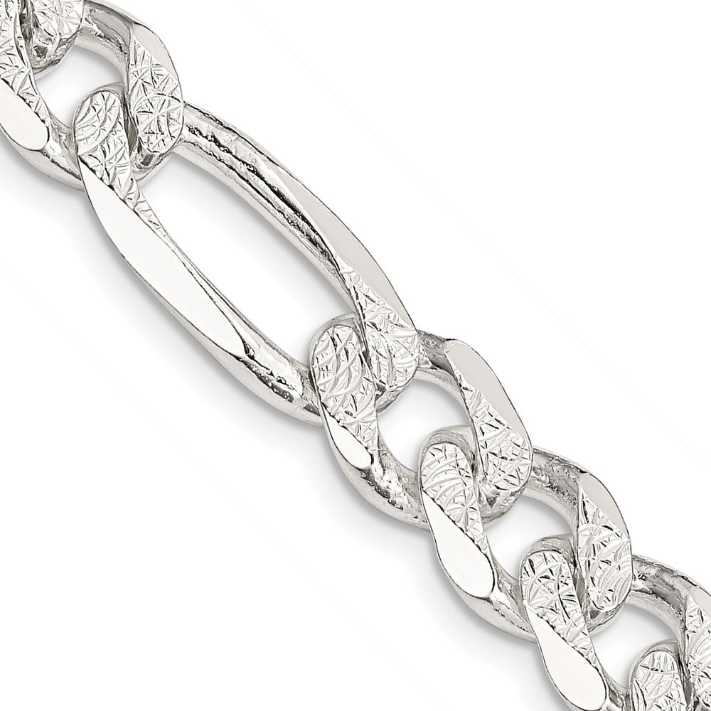 Sterling Silver 9.5mm Pavé Flat Figaro Chain