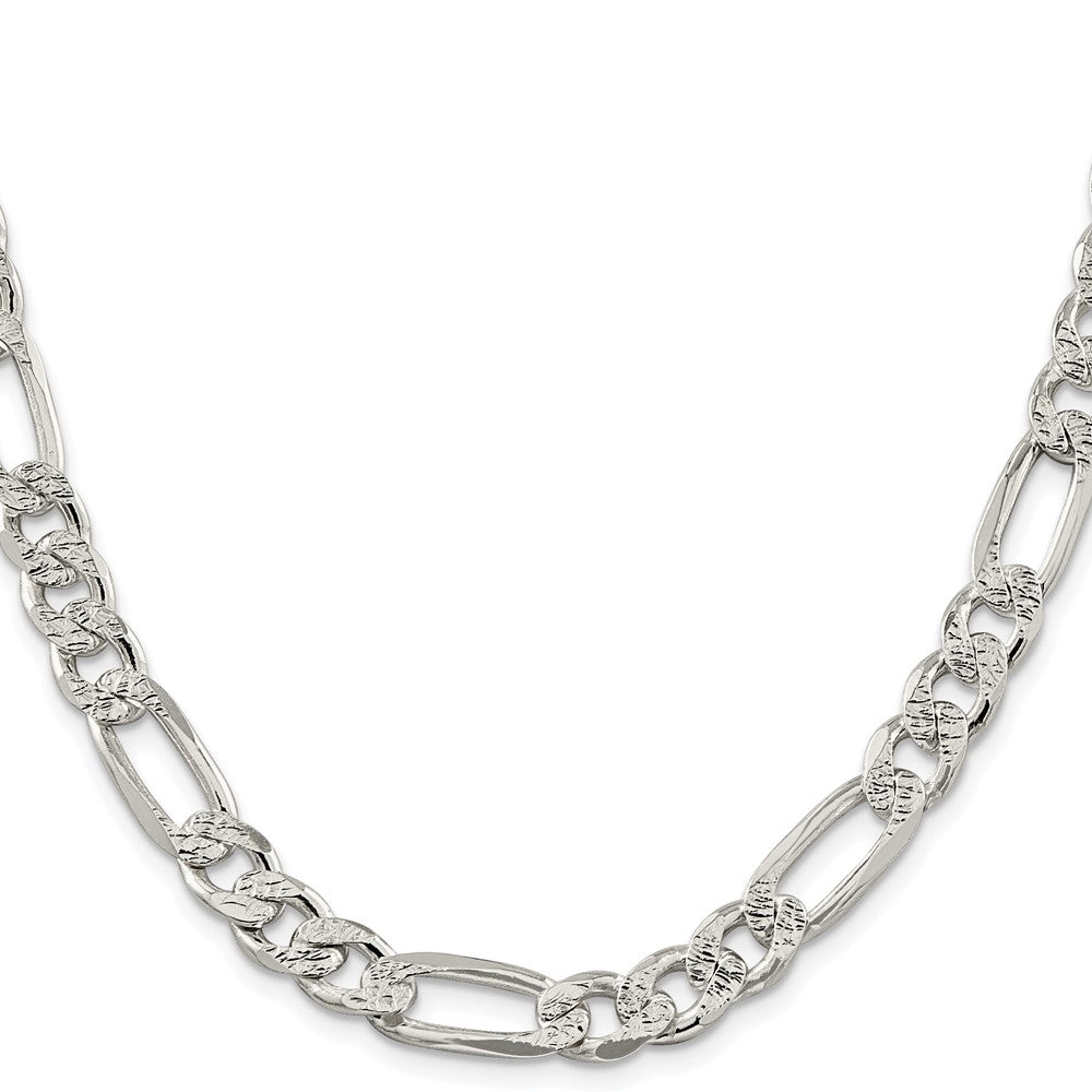 Sterling Silver Rhodium-plated 9.5mm Pavé Flat Figaro Chain