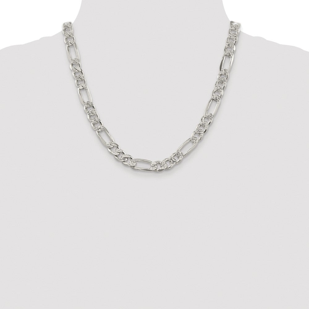 Sterling Silver Rhodium-plated 9.5mm Pavé Flat Figaro Chain