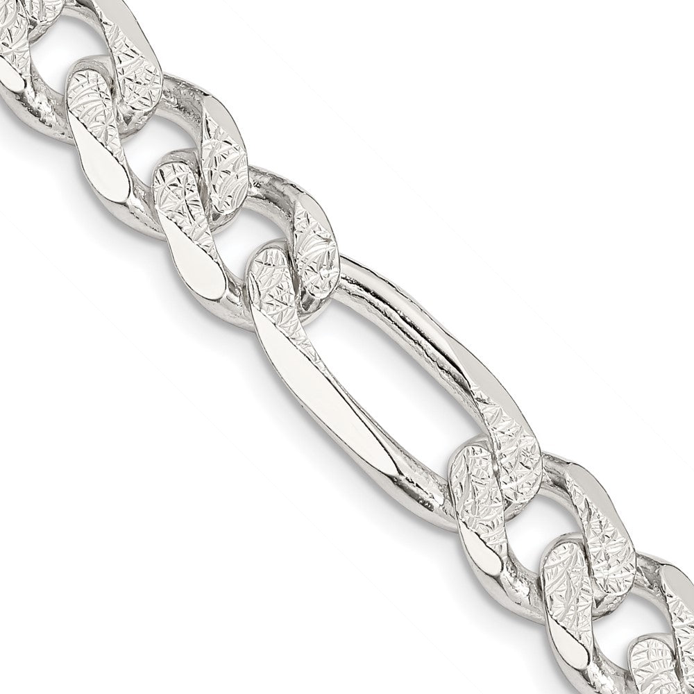 Sterling Silver 11.0mm Pavé Flat Figaro Chain
