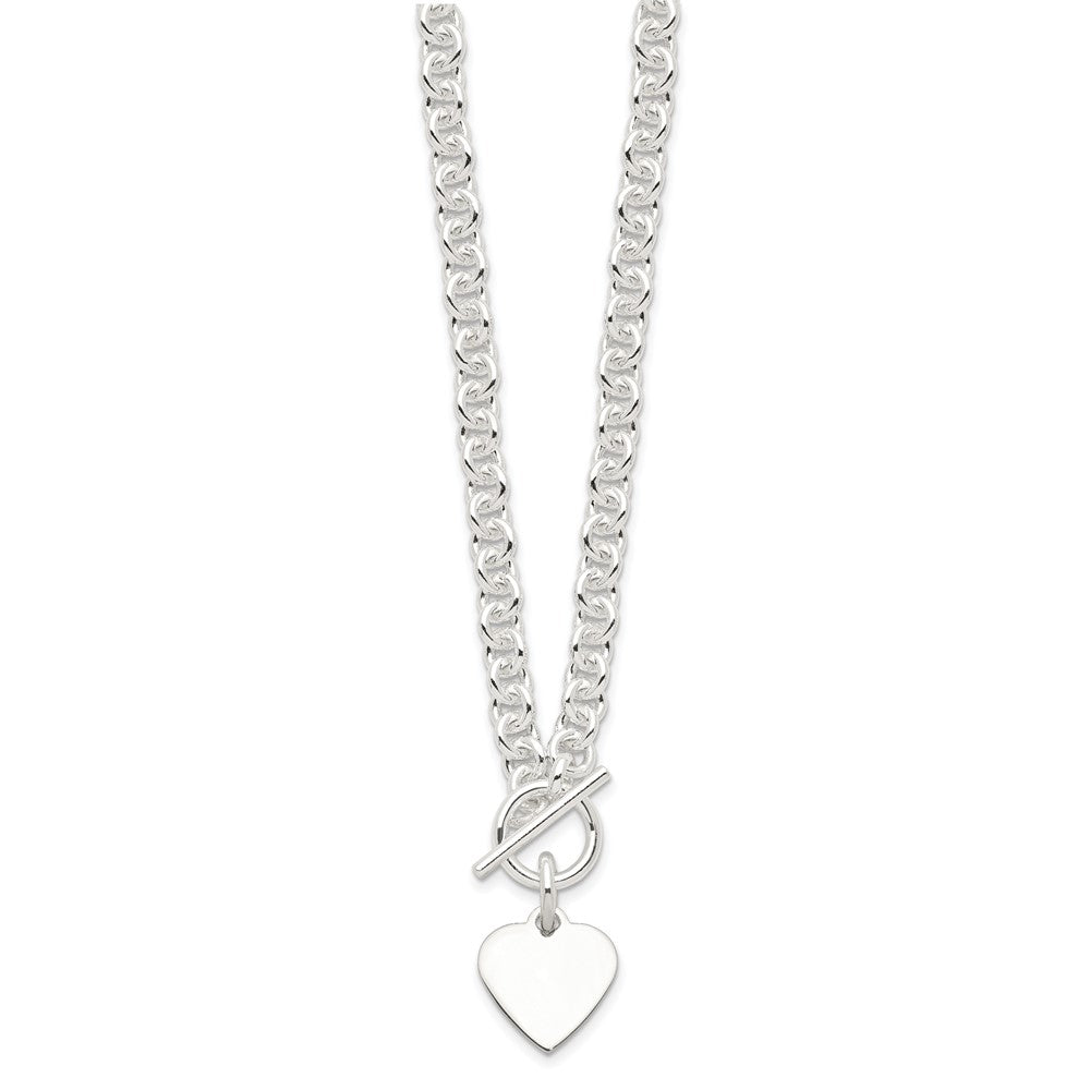 Sterling Silver Engraveable Heart Disc on Fancy Link Toggle Bracelet