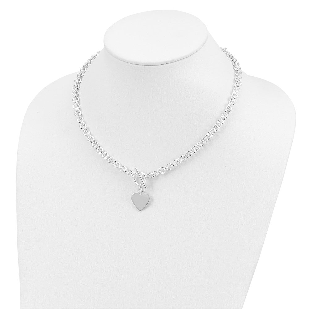Sterling Silver Engraveable Heart Disc on Fancy Link Toggle Bracelet