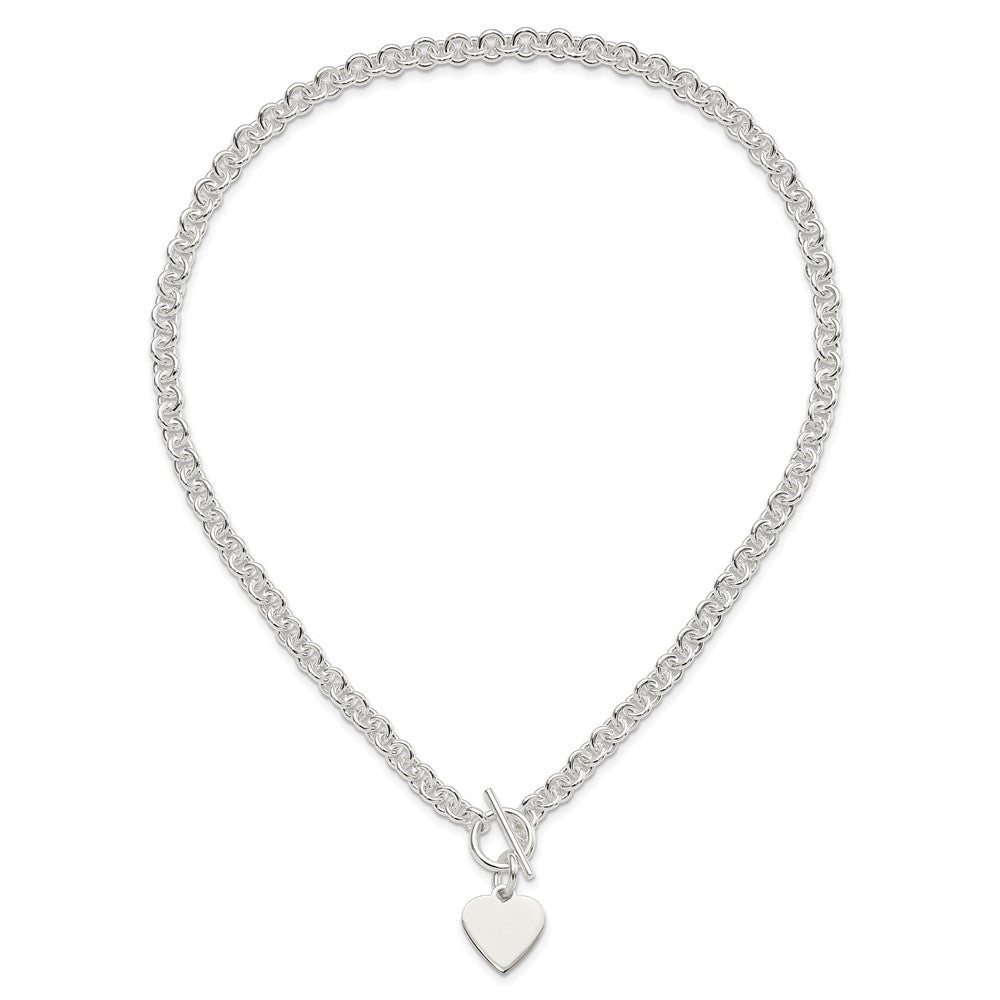 Sterling Silver Engraveable Heart Disc on Fancy Link Toggle Bracelet