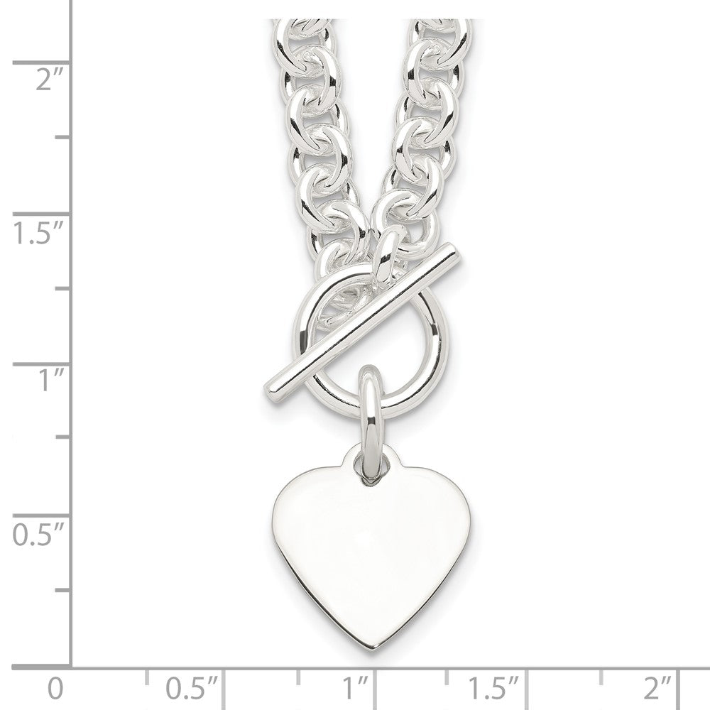 Sterling Silver Engraveable Heart Disc on Fancy Link Toggle Bracelet