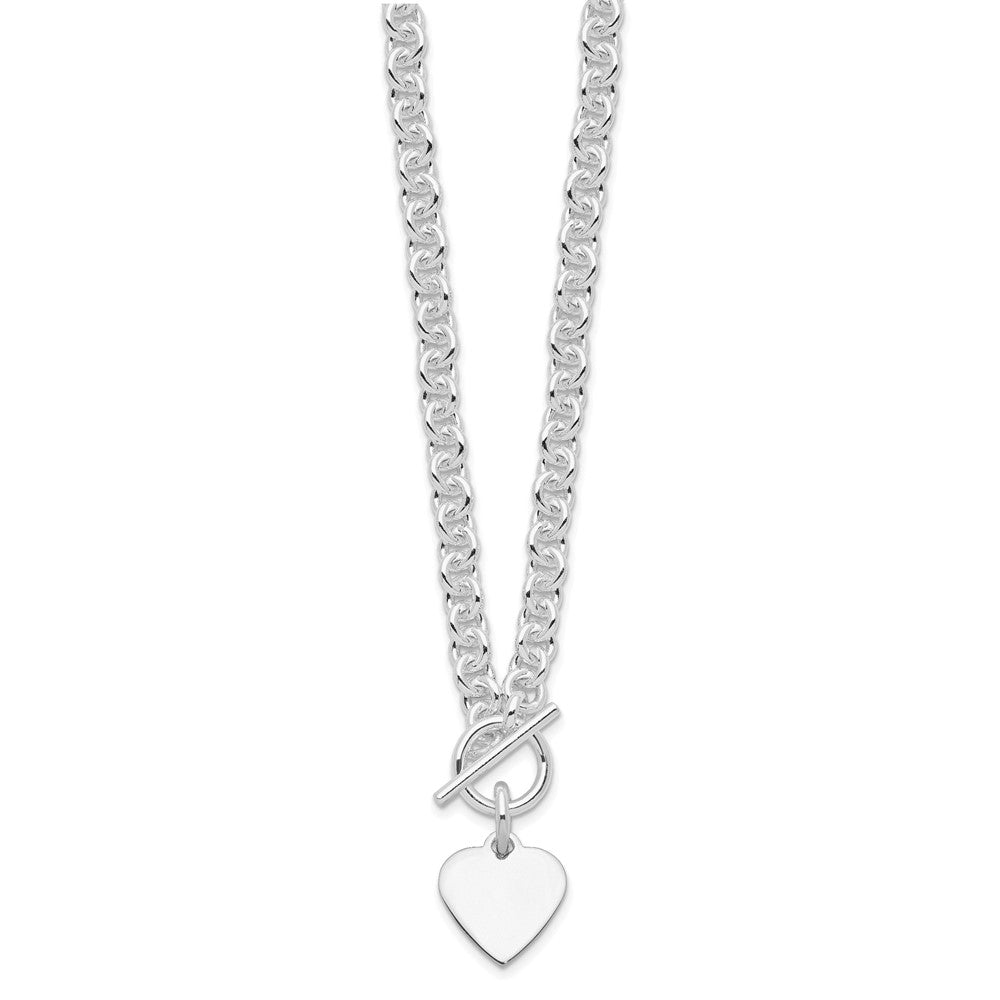 Sterling Silver RH-plated Heart Disc on Toggle Bracelet