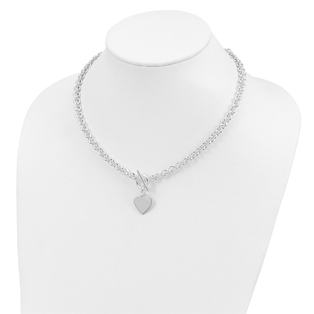 Sterling Silver RH-plated Heart Disc on Toggle Bracelet