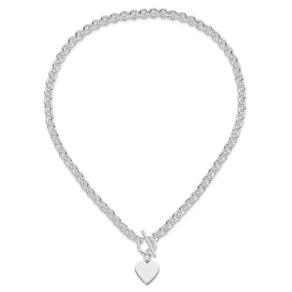 Sterling Silver RH-plated Heart Disc on Toggle Bracelet