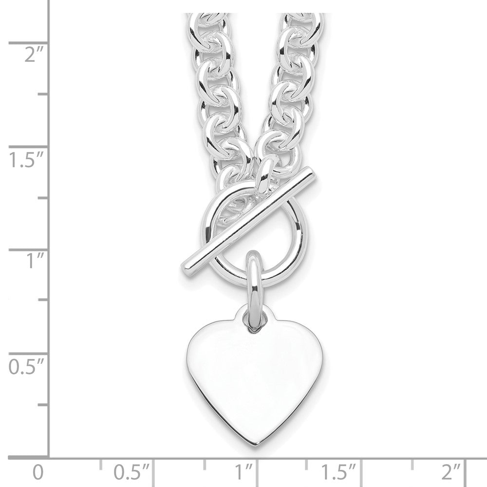Sterling Silver RH-plated Heart Disc on Toggle Bracelet