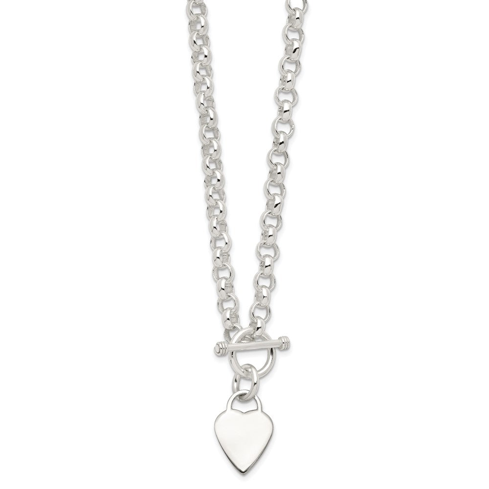 Sterling Silver Engraveable Heart Disc on Fancy Link Toggle Bracelet