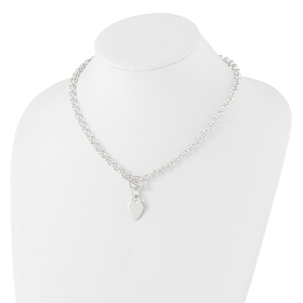 Sterling Silver Engraveable Heart Disc on Fancy Link Toggle Bracelet