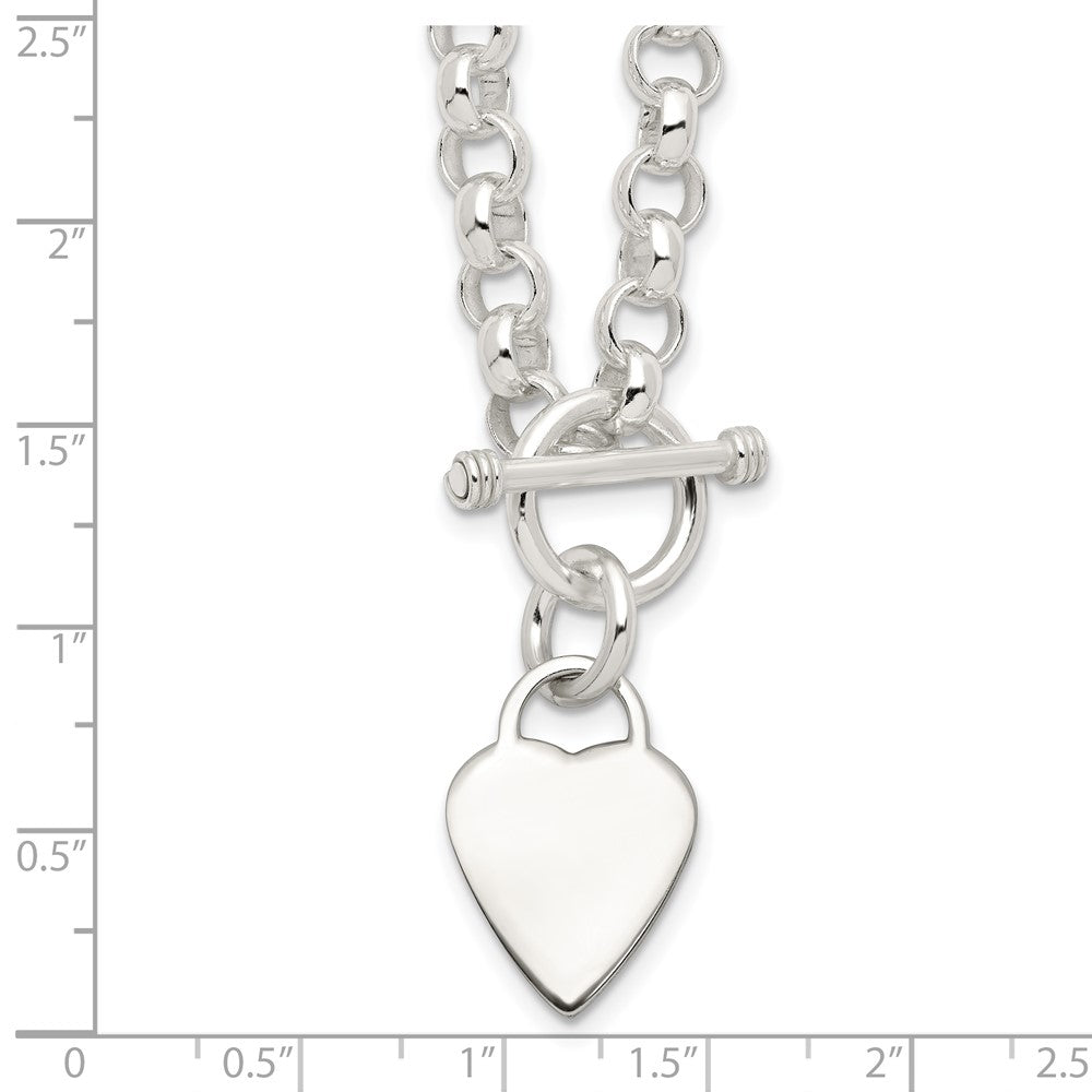 Sterling Silver Engraveable Heart Disc on Fancy Link Toggle Bracelet