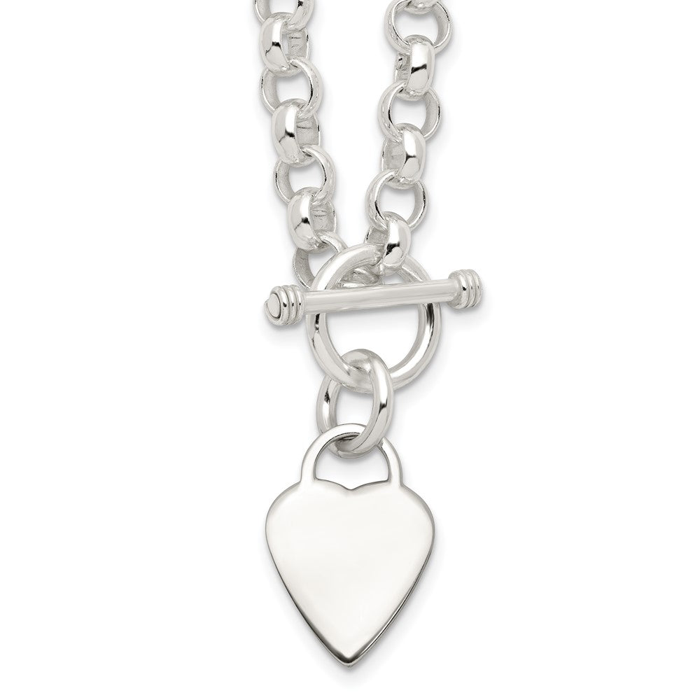 Sterling Silver Engraveable Heart Disc on Fancy Link Toggle Bracelet