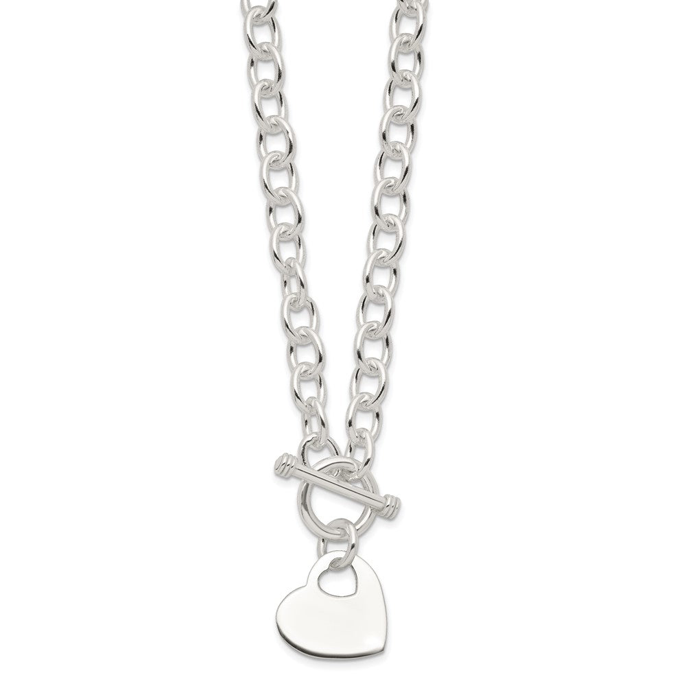 Sterling Silver Engraveable Heart Disc on Fancy Link Toggle Bracelet
