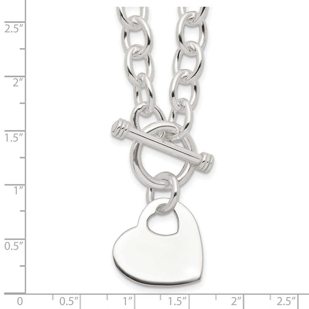 Sterling Silver Engraveable Heart Disc on Fancy Link Toggle Bracelet