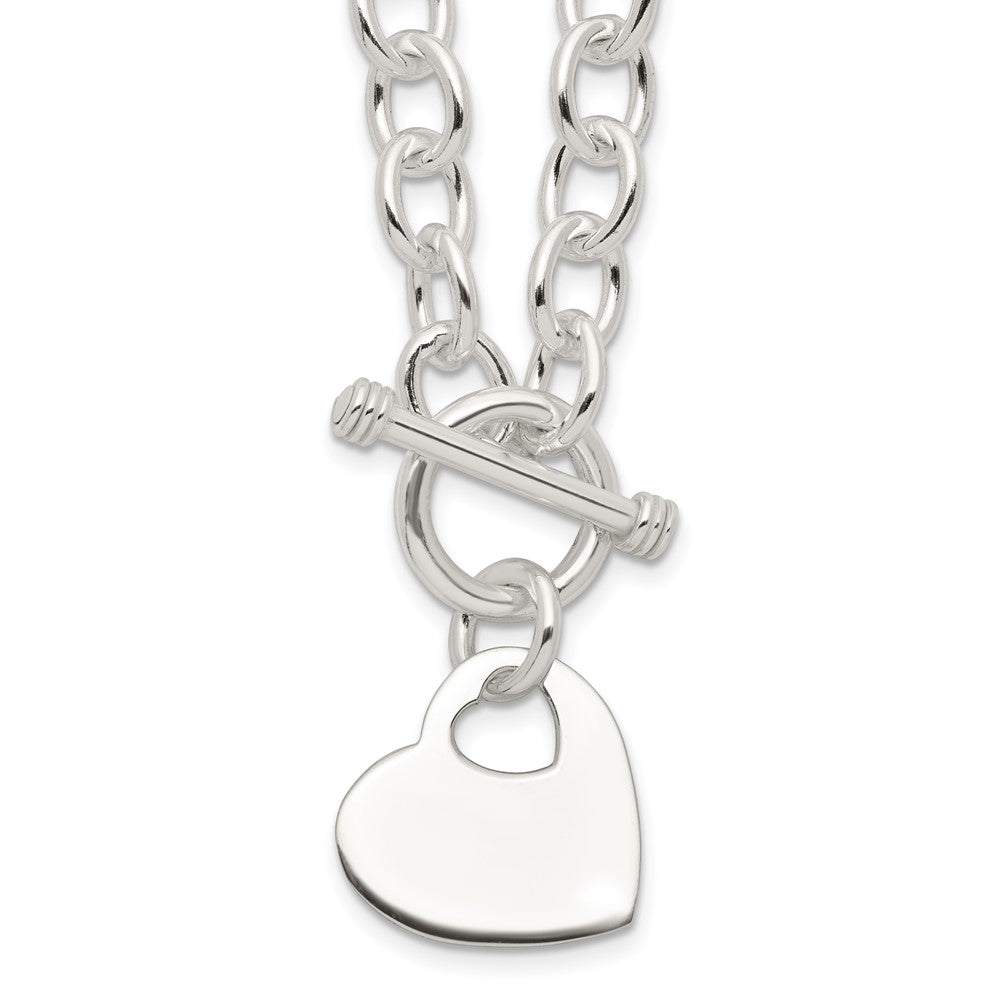 Sterling Silver Engraveable Heart Disc on Fancy Link Toggle Bracelet
