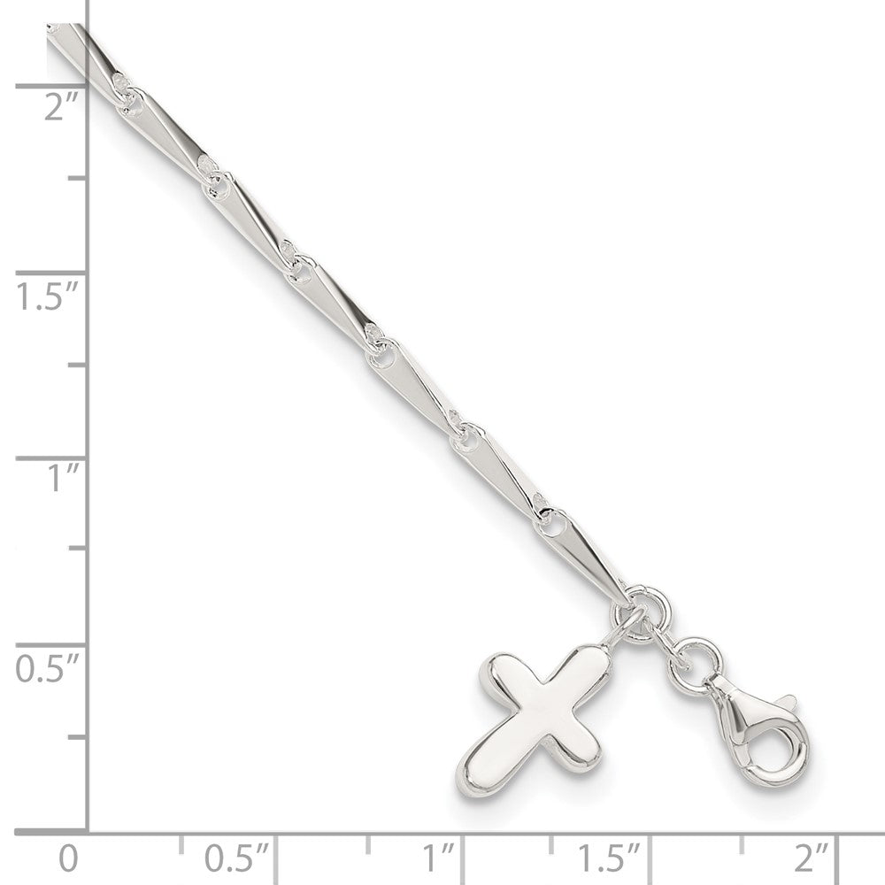 Sterling Silver Solid Polished Cross on Fancy Link Anklet