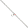 Sterling Silver Cherry Quartz Dangling Hearts on Figaro Link Anklet