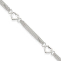 Sterling Silver Polished Heart Multi-Strand Anklet
