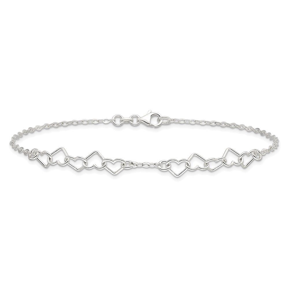 Sterling Silver Polished Fancy Heart Link Anklet