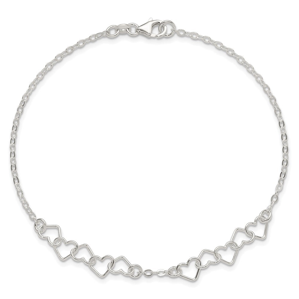 Sterling Silver Polished Fancy Heart Link Anklet