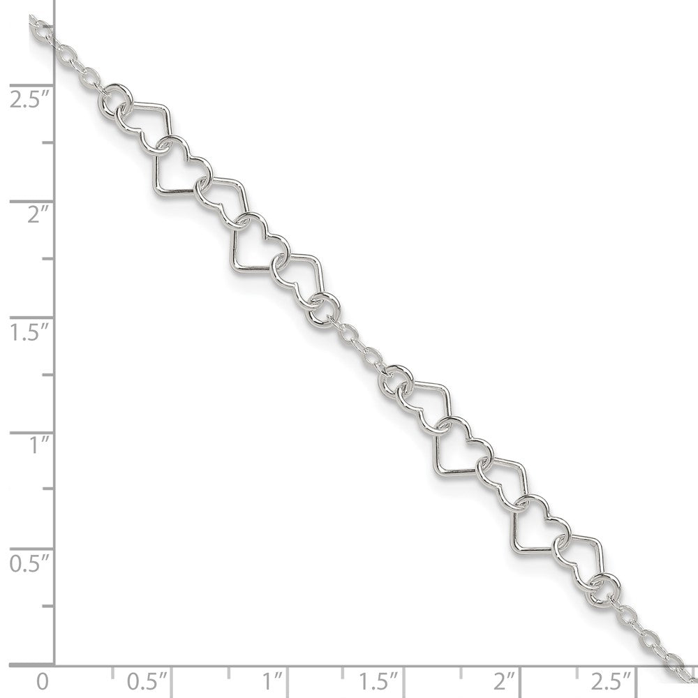 Sterling Silver Polished Fancy Heart Link Anklet
